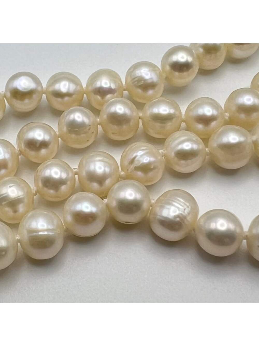 Cultured Freshwater Pearl Necklace 35" Opera Length Knotted 6.6mm Ivory Baroque - Picture 6 of 8